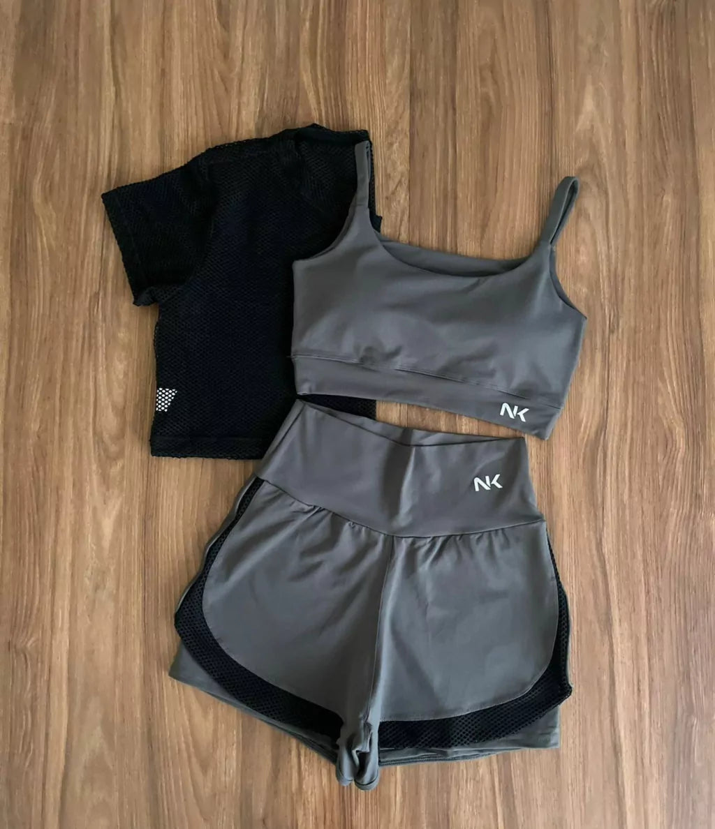 Conjunto 3 Peças Short Duplo + Cropped e Top - Frete Grátis 2