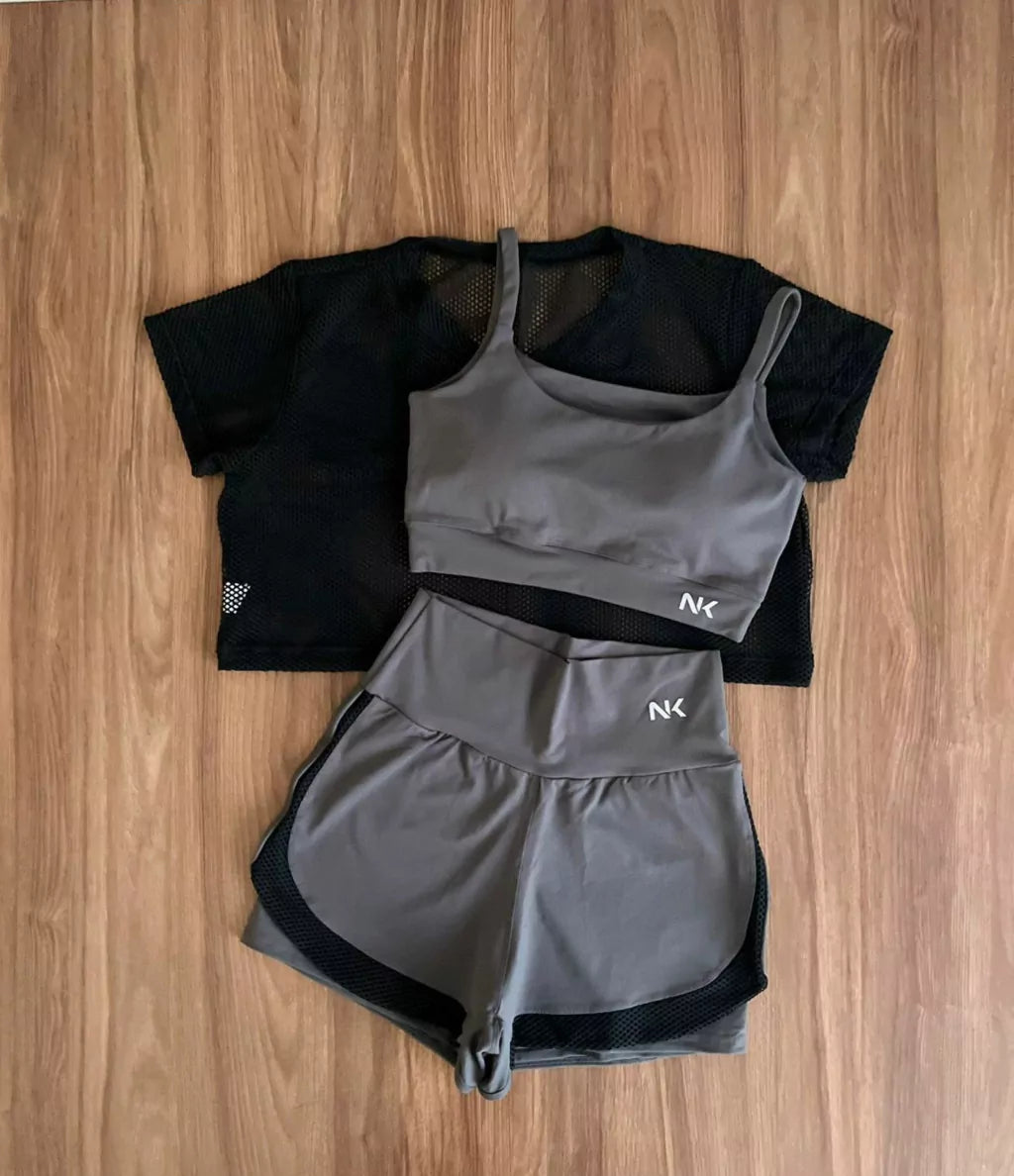 Conjunto 3 Peças Short Duplo + Cropped e Top - Frete Grátis 2