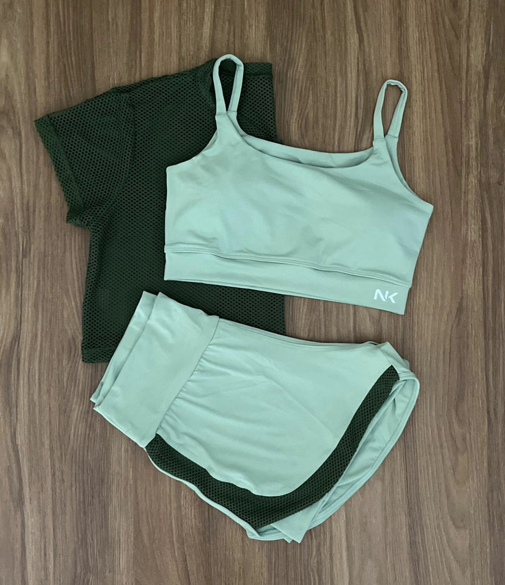 Conjunto 3 Peças Short Duplo + Cropped e Top - Frete Grátis 2