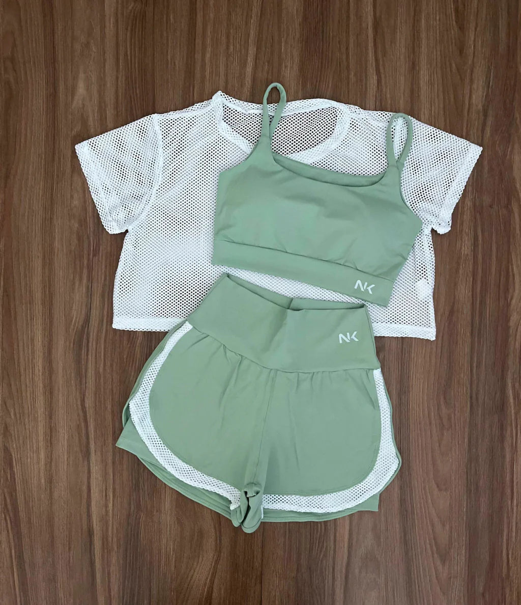 Conjunto 3 Peças Short Duplo + Cropped e Top - Frete Grátis 2