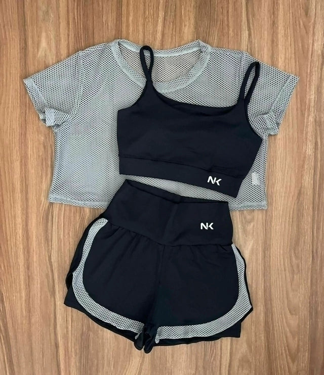 Conjunto 3 Peças Short Duplo + Cropped e Top - Frete Grátis 2