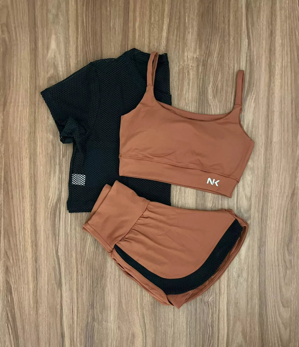 Conjunto 3 Peças Short Duplo + Cropped e Top - Frete Grátis 2