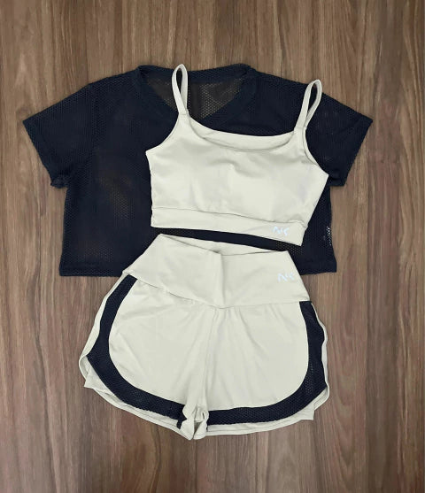 Conjunto 3 Peças Short Duplo + Cropped e Top - Frete Grátis 2