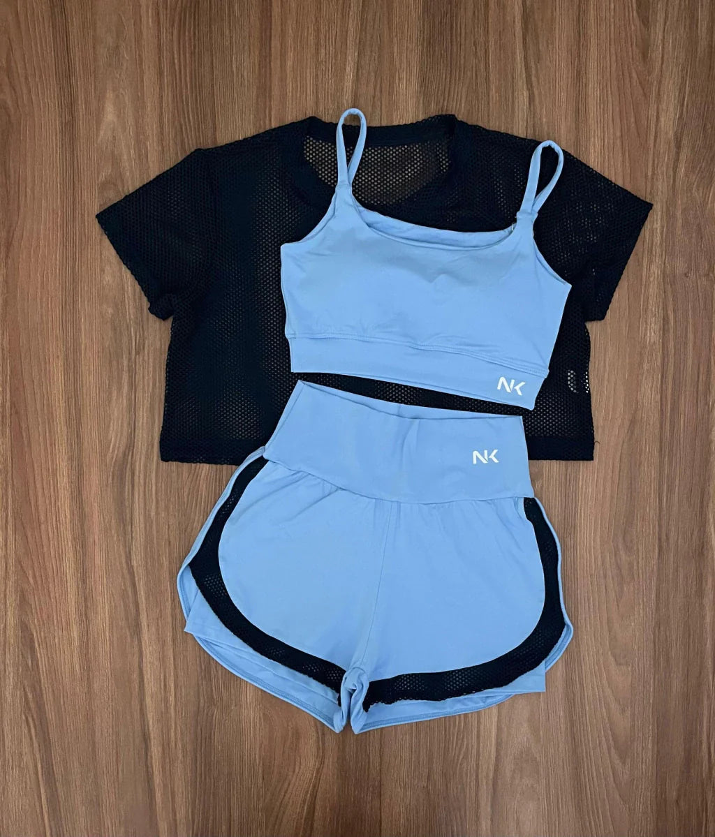 Conjunto 3 Peças Short Duplo + Cropped e Top - Frete Grátis 2