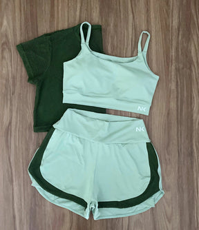 Conjunto 3 Peças Short Duplo  + Cropped e Top - Frete Grátis