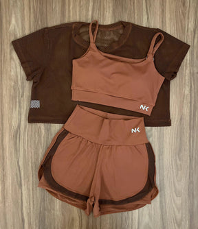 Conjunto 3 Peças Short Duplo  + Cropped e Top - Frete Grátis