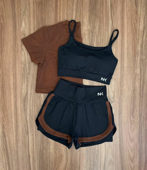 Conjunto 3 Peças Short Duplo  + Cropped e Top - Frete Grátis