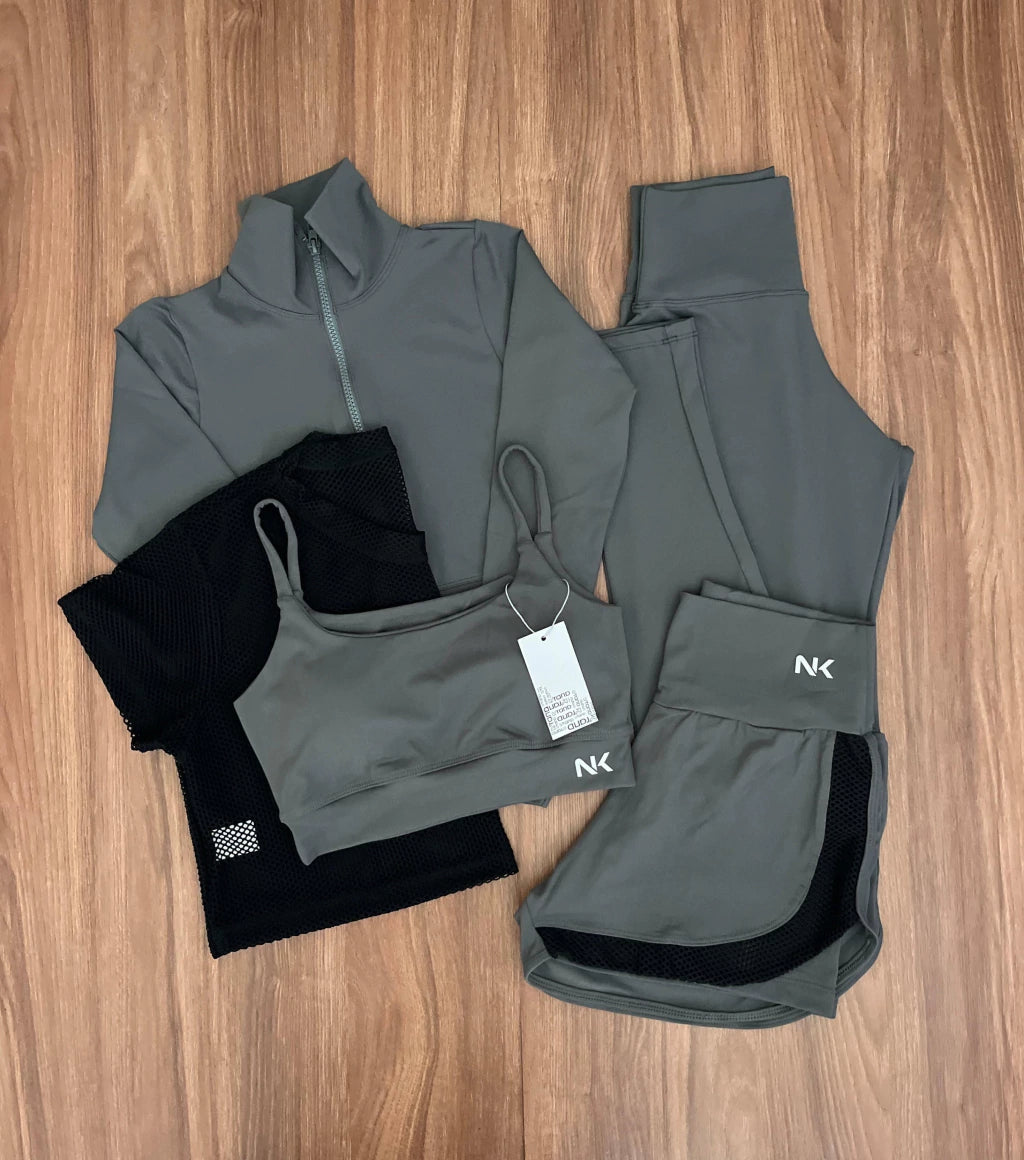 Kit com 5 Peças Jaqueta, Cropped, Short, Top e Legging