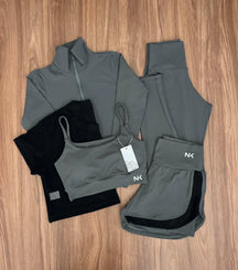 Kit com 5 Peças Jaqueta, Cropped, Short, Top e Legging