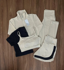 Kit com 5 Peças Jaqueta, Cropped, Short, Top e Legging