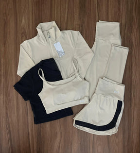 Kit com 5 Peças Jaqueta, Cropped, Short, Top e Legging