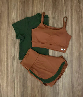 Conjunto 3 Peças Short Duplo  + Cropped e Top - Frete Grátis