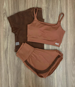 Conjunto 3 Peças Short Duplo  + Cropped e Top - Frete Grátis