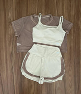 Conjunto 3 Peças Short Duplo  + Cropped e Top - Frete Grátis