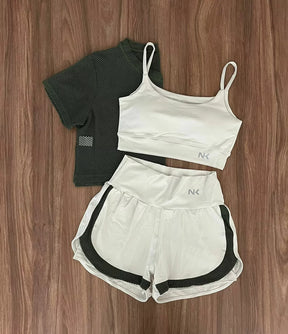 Conjunto 3 Peças Short Duplo  + Cropped e Top - Frete Grátis
