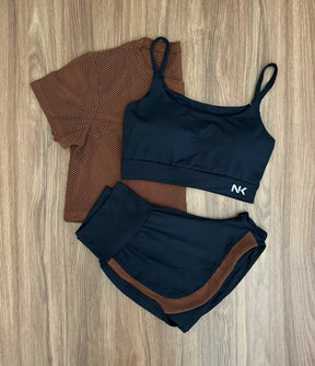 Conjunto 3 Peças Short Duplo  + Cropped e Top - Frete Grátis
