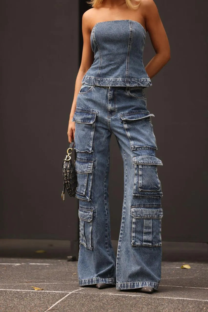 Conjunto 2 Peças Cropped + Calça Cargo - Queima de Estoque