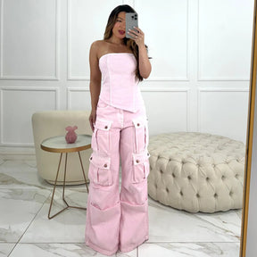 Conjunto 2 Peças Cropped + Calça Cargo - Queima de Estoque