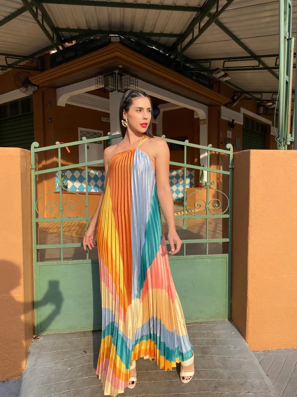 Vestido Plissado Paisagem Carioca