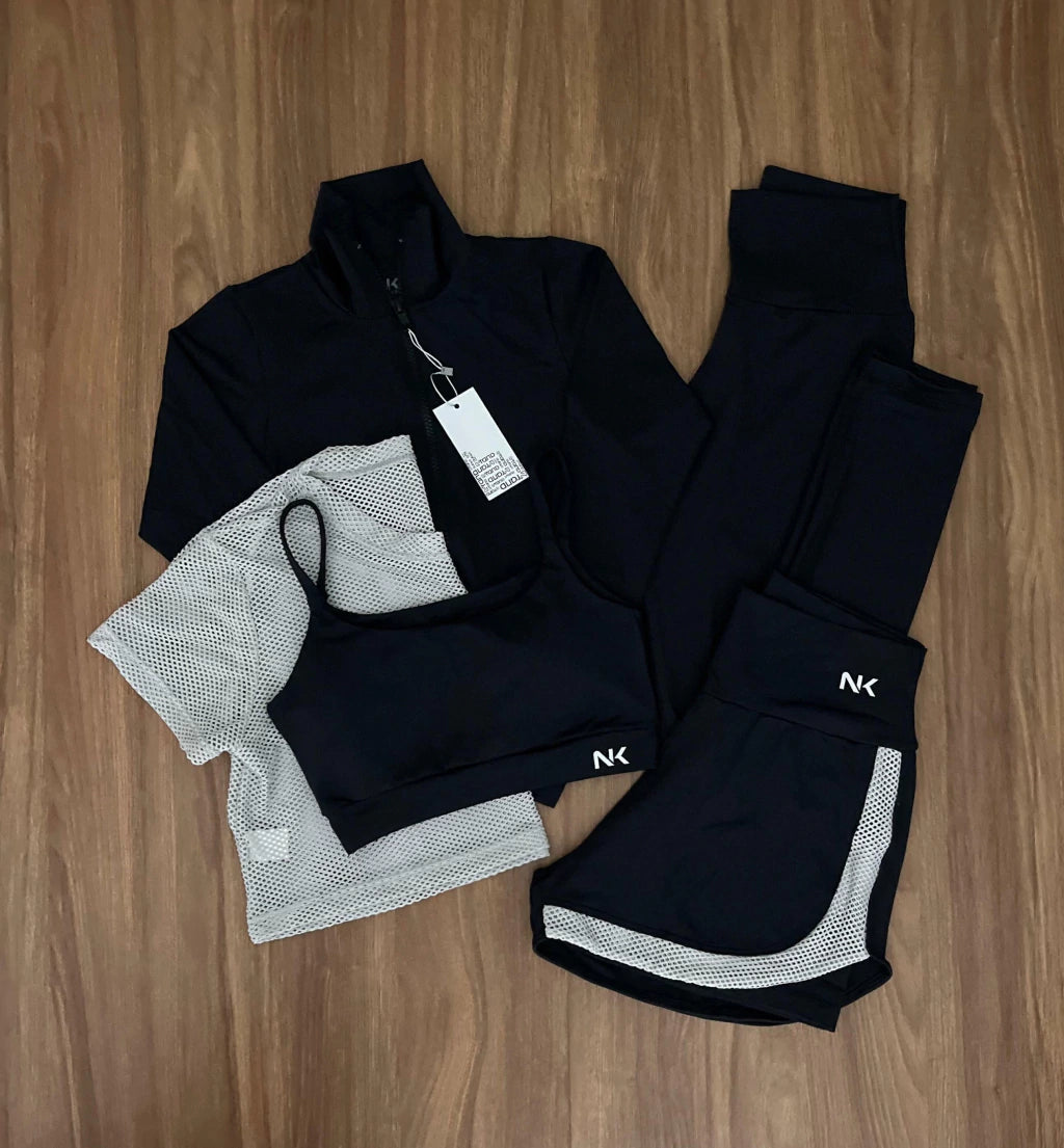 Kit com 5 Peças Jaqueta, Cropped, Short, Top e Legging